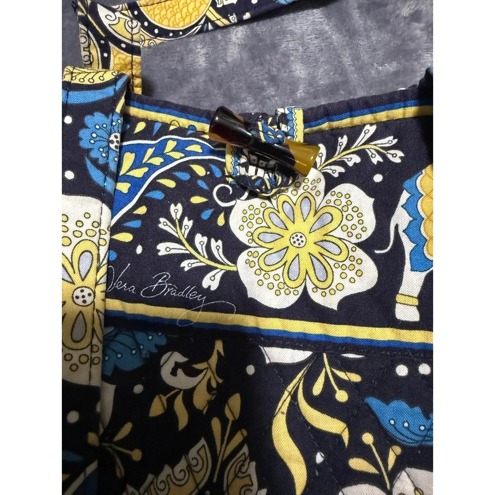 Vera Bradley Elephant Paisley Quilted Tote Bag and Tablet Pouch Set Navy Yellow